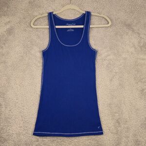 American Eagle Y2K Blue Ribbed Boyfriend Tank Sz Large Elena Gilbert
